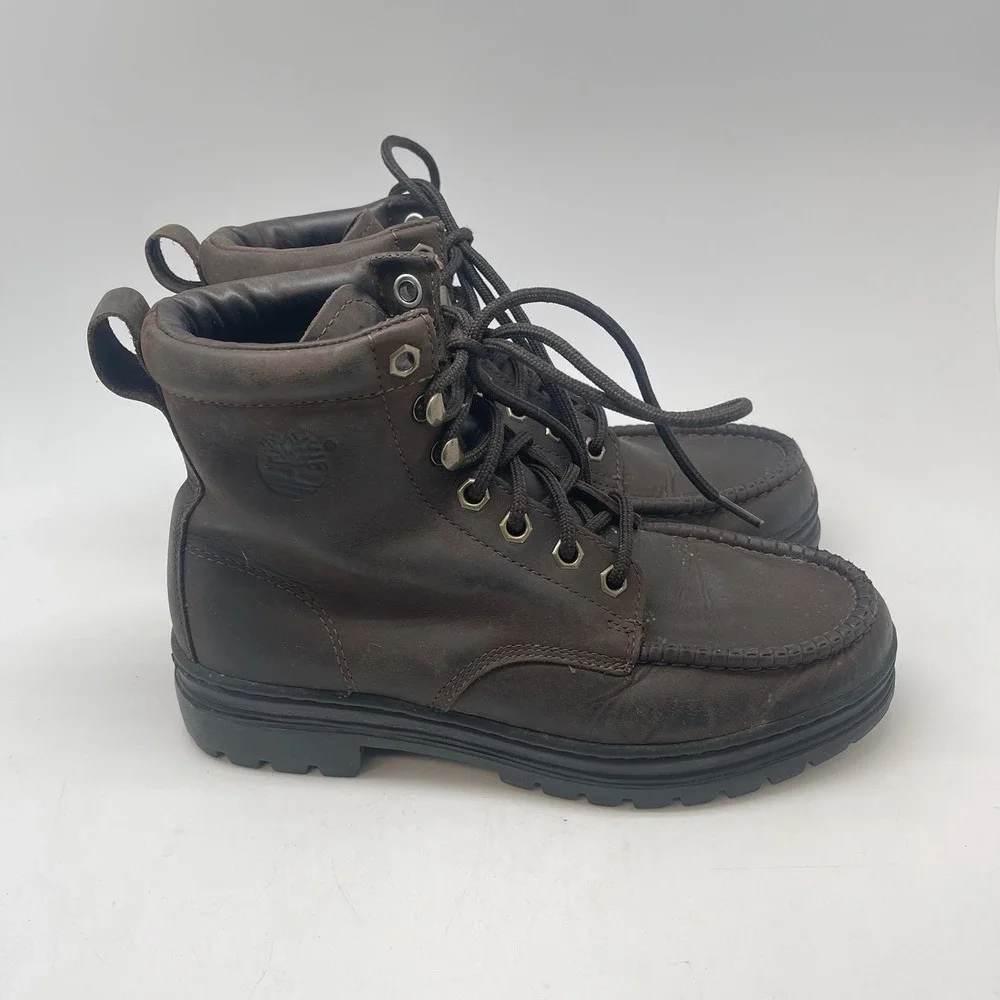 Timberland Boots Mens 8 M Dark Brown‎ 65031 Leather Workwear Manmade Moc Toe